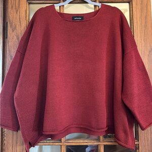 Eskandar Cinnabar Handloom Ribbon Knot Cotton Bateau Neck Oversized Sweater OS